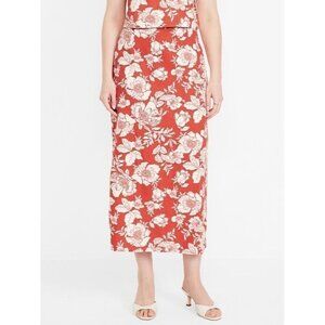 Old Navy High Waisted Linen Blend Maxi Skirt Women’s Large Red Floral Preppy